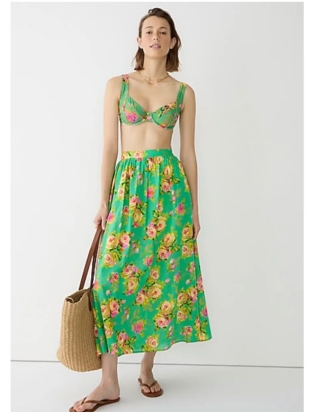 J. Crew Sheer Cotton Voile Skirt in Rose Garden XL